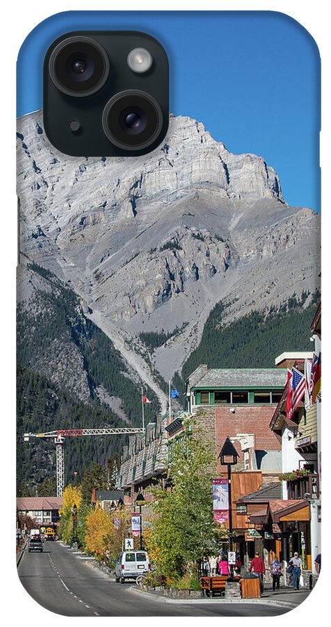 2015 iPhone Case featuring the photograph Banff Town Center and Cascade Mountain by Tim Kathka