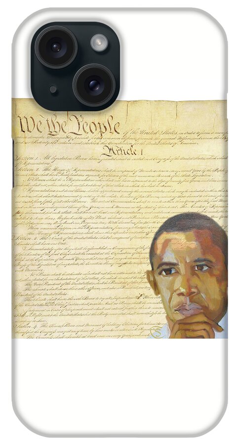 Barack Hussein Obama iPhone Case featuring the digital art Barack Obama - Constitution by Suzanne Giuriati Cerny