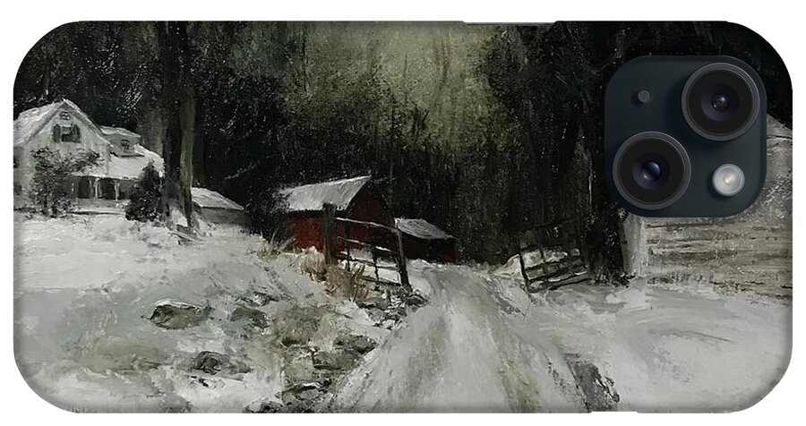 Landscape. Winterlandscape iPhone Case featuring the painting Barbs farm by Lindsay Frost
