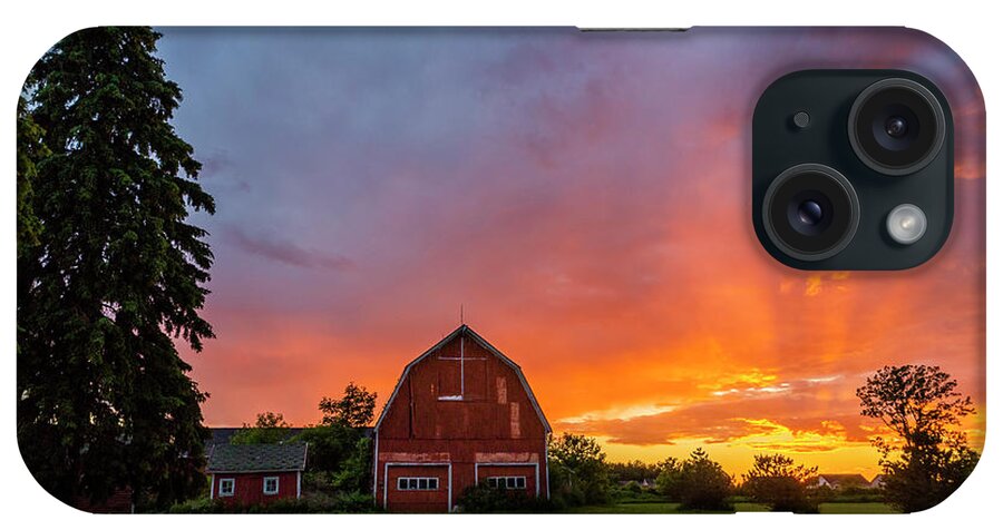 Red Barn At Sunset iPhone Case featuring the photograph Barn at sunset by Mark Papke