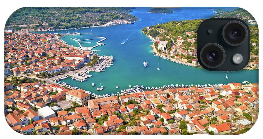 Vela Luka iPhone Case featuring the photograph Bay of Vela Luka on Korcula island aerial view by Brch Photography