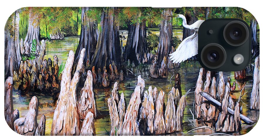 Bayou iPhone Case featuring the painting Bayou With Great White Egret by Karl Wagner