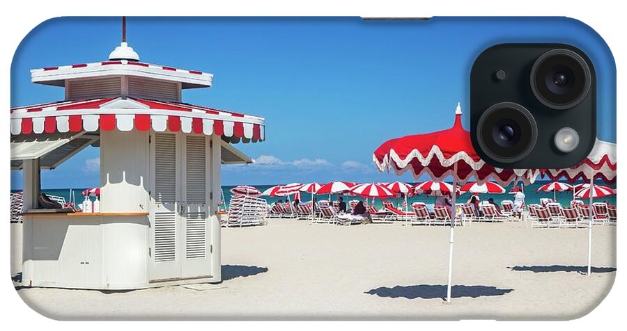 Estock iPhone Case featuring the digital art Beach Umbrellas In South Beach Miami by Claudia Uripos