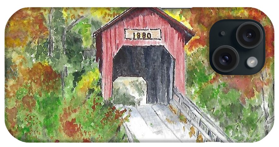 Covered Bridge iPhone Case featuring the painting Bean Blossom Bridge, Nashville, Indiana by Claudette Carlton