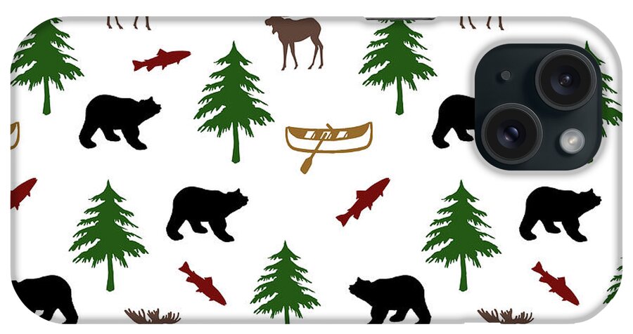 Bear iPhone Case featuring the mixed media Bear Moose Pattern by Christina Rollo