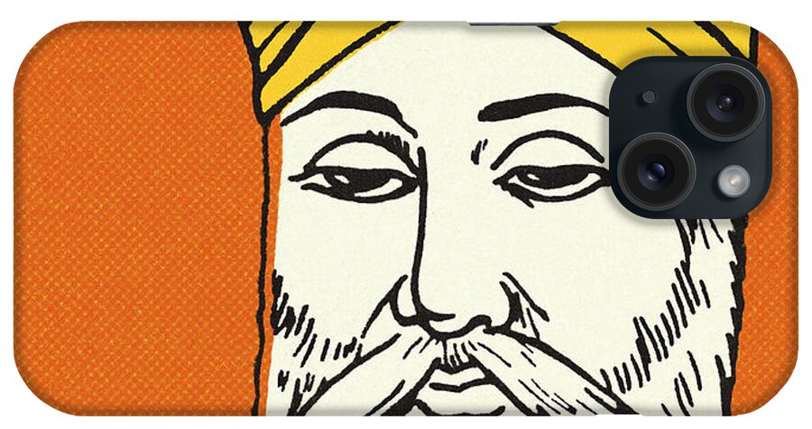 Accessories iPhone Case featuring the drawing Bearded Man Wearing a Turban by CSA Images