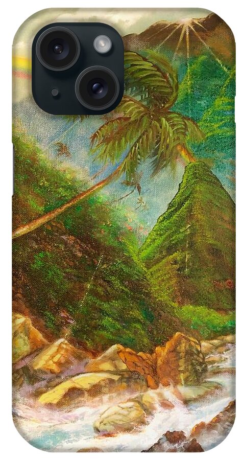 Iao Valley Needle iPhone Case featuring the painting Beautiful Iao Needle Valley Maui Hawii by Leland Castro