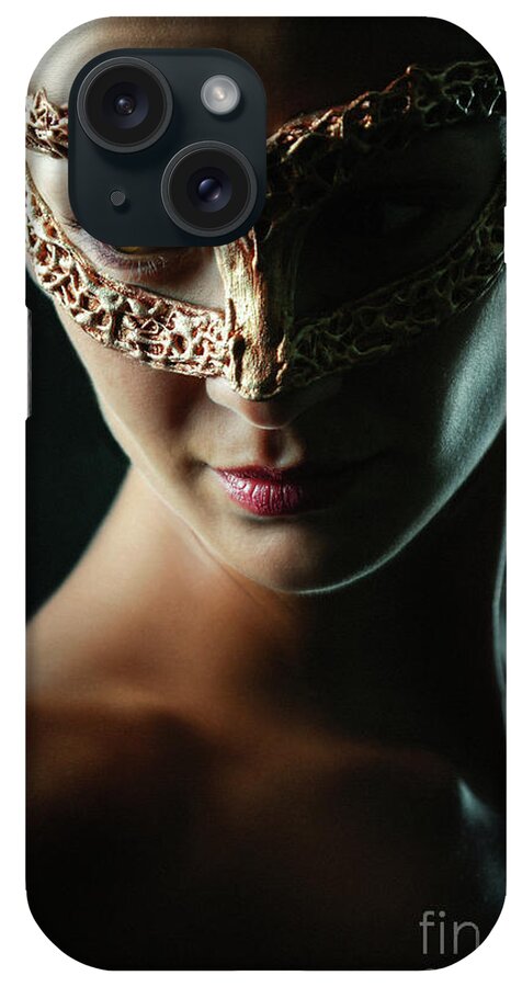 Art iPhone Case featuring the photograph Beauty model woman wearing masquerade carnival mask by Dimitar Hristov