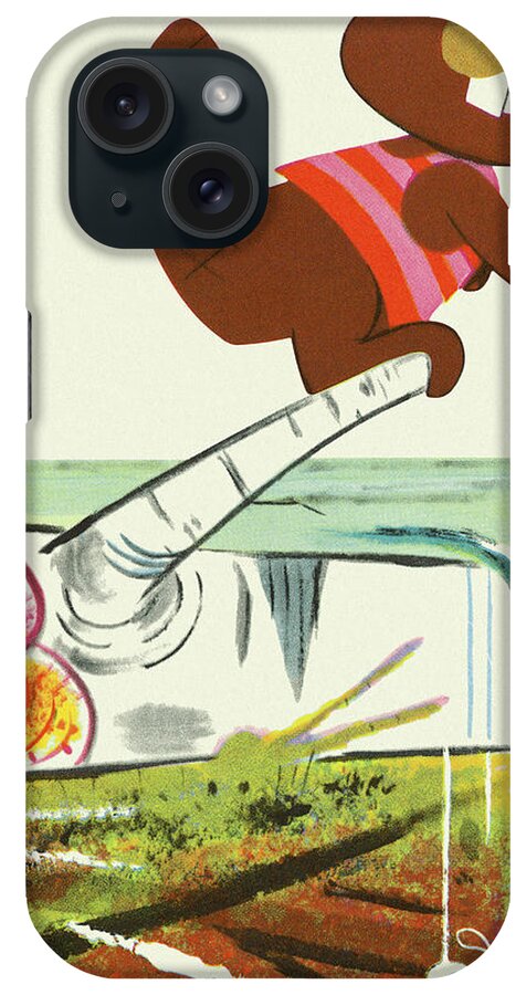 Animal iPhone Case featuring the drawing Beaver Standing on a Log by CSA Images