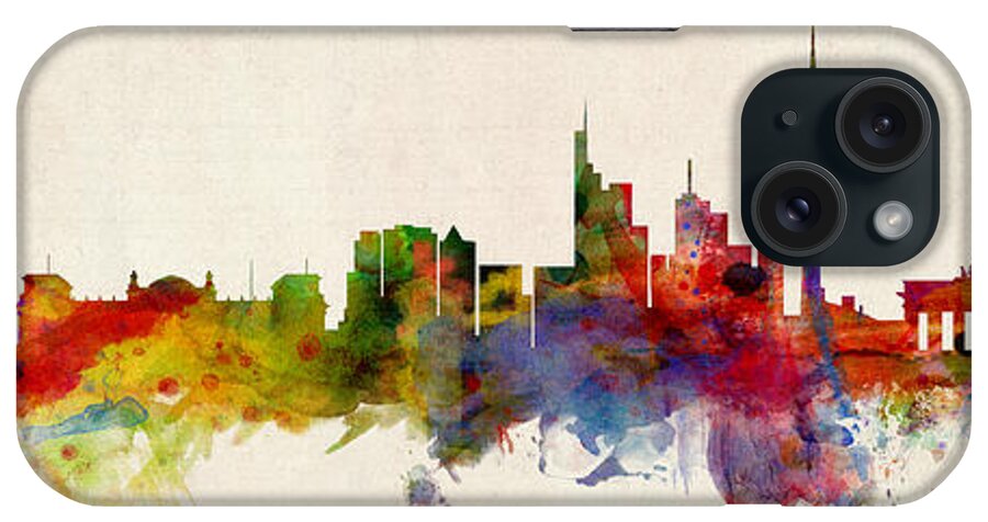 Berlin iPhone Case featuring the digital art Berlin Germany Skyline Panoramic by Michael Tompsett