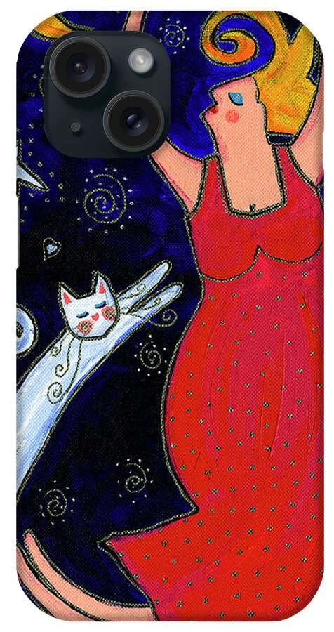 Big Diva Moonlight Goddess Dancing iPhone Case featuring the painting Big Diva Moonlight Goddess Dancing by Wyanne