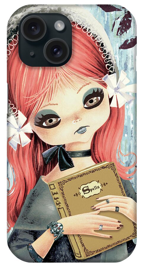 Big Eye Girl iPhone Case featuring the drawing Big-eyed goth girl by CSA Images