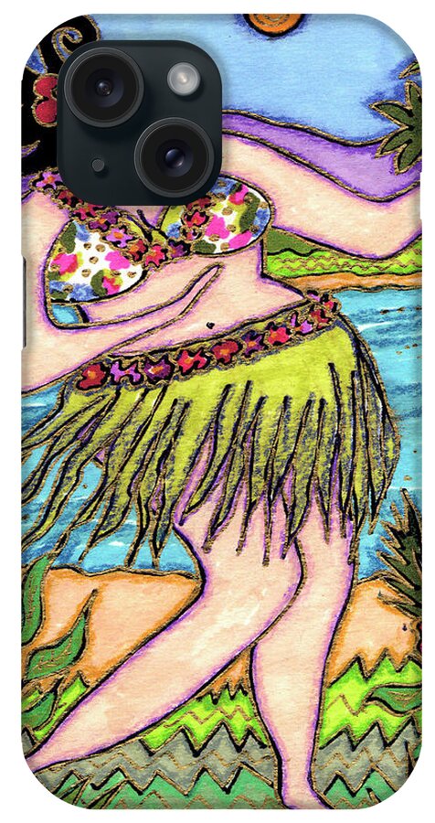 Big Hula Diva iPhone Case featuring the painting Big Hula Diva by Wyanne