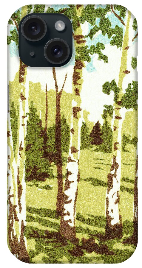 Birch iPhone Case featuring the drawing Birch trees by CSA Images