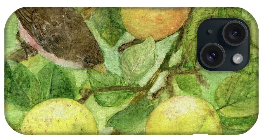 Bird iPhone Case featuring the painting Bird and Golden Apples by Laurie Rohner