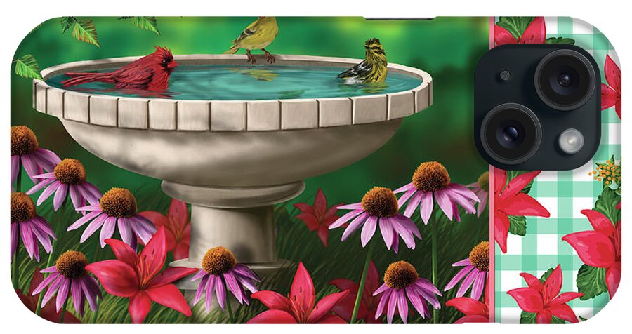 Bird Bath Flowers 8 iPhone Case featuring the mixed media Bird Bath Flowers 8 by Nick Kratz