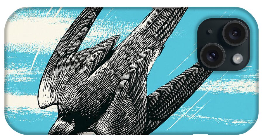 Blue Background iPhone Case featuring the drawing Bird in Flight by CSA Images
