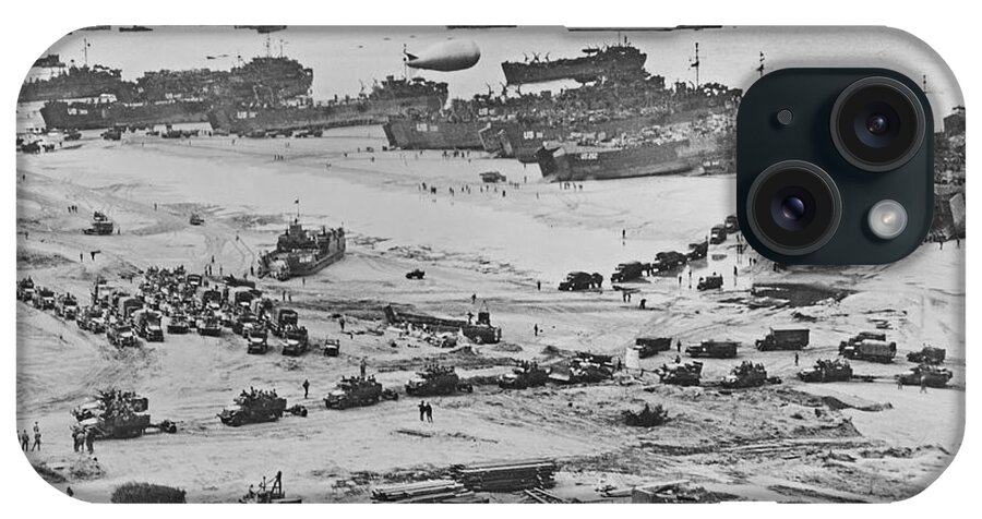American Photo iPhone Case featuring the photograph Bird's-eye View Of Landing Craft, Barrage Balloons, And Allied Troops Landing In Normandy, France On D-day, 6th June, 1944 (gelatin Silver Print) by American Photographer