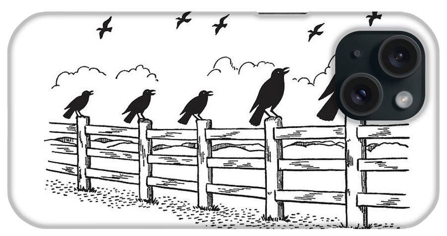 Animal iPhone Case featuring the drawing Birds Sitting on Fence by CSA Images