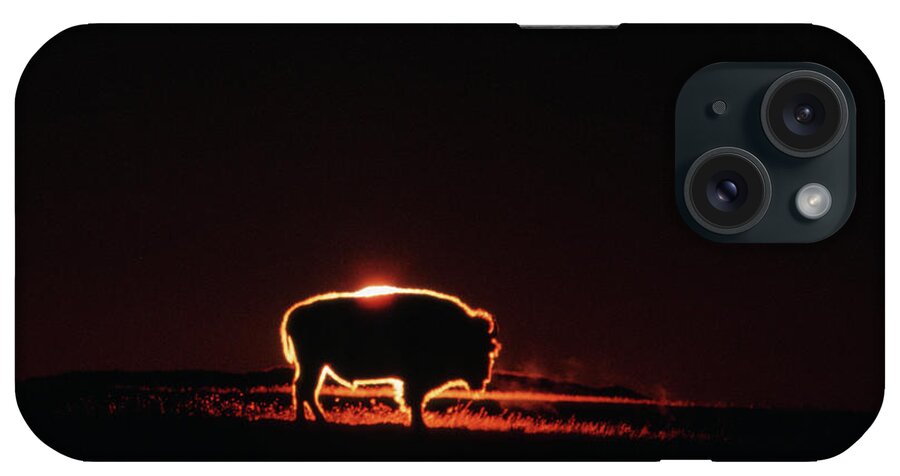 Dramatic Landscape iPhone Case featuring the photograph Bison Slhouetted At Sunrise by Mark Newman