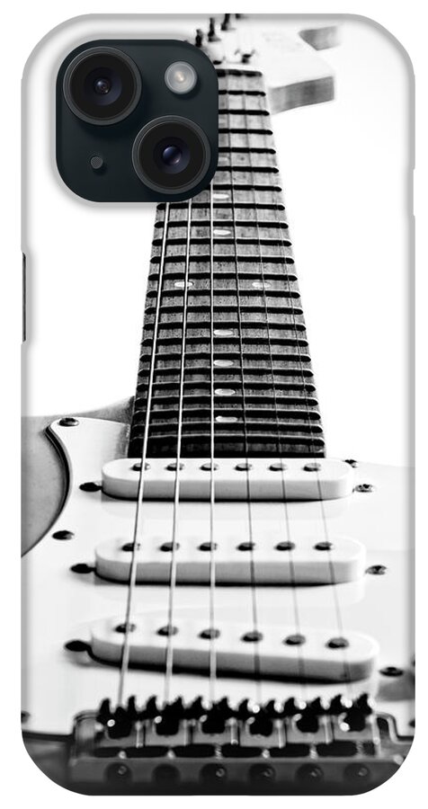 Black And White Guitar Side iPhone Case featuring the photograph Black And White Guitar Side by Tom Quartermaine