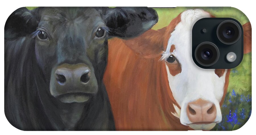 Angus Cow iPhone Case featuring the painting Black Angus And Hereford Cross by Cheri Wollenberg