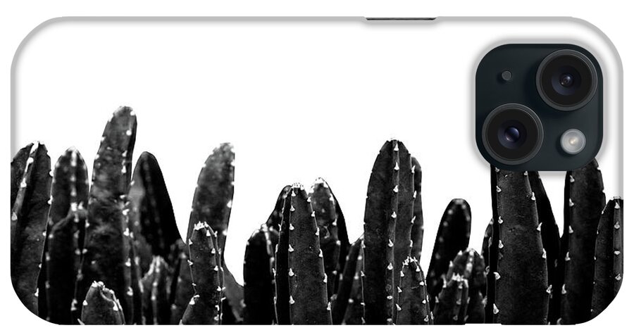 Black-and-white iPhone Case featuring the mixed media Black Cacti Dream #1 #minimal #decor #art by Anitas and Bellas Art