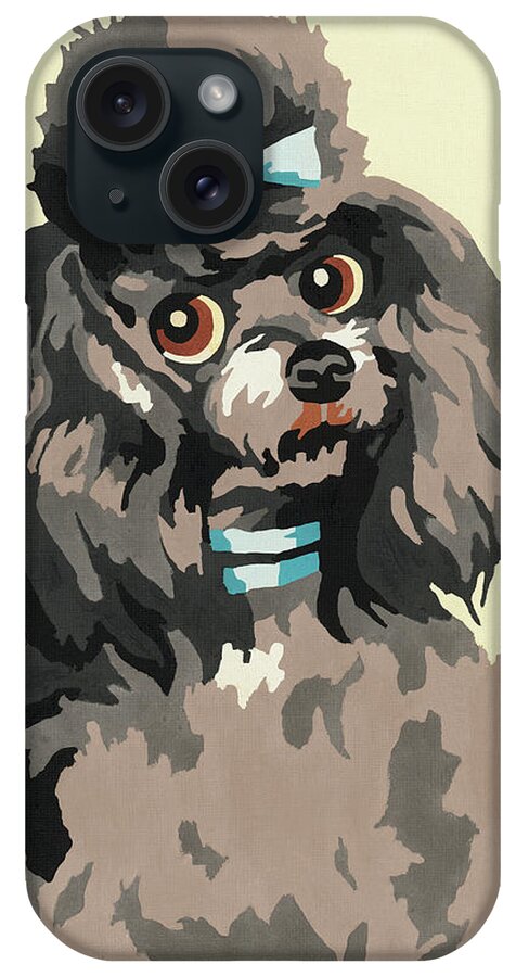 Animal iPhone Case featuring the drawing Black Poodle With Bow by CSA Images