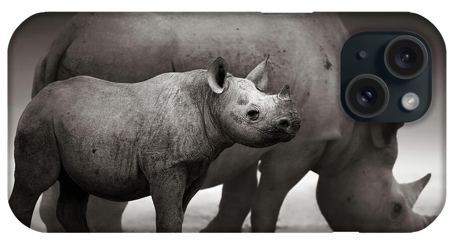 Wild iPhone Case featuring the photograph Black Rhinoceros baby and cow by Johan Swanepoel