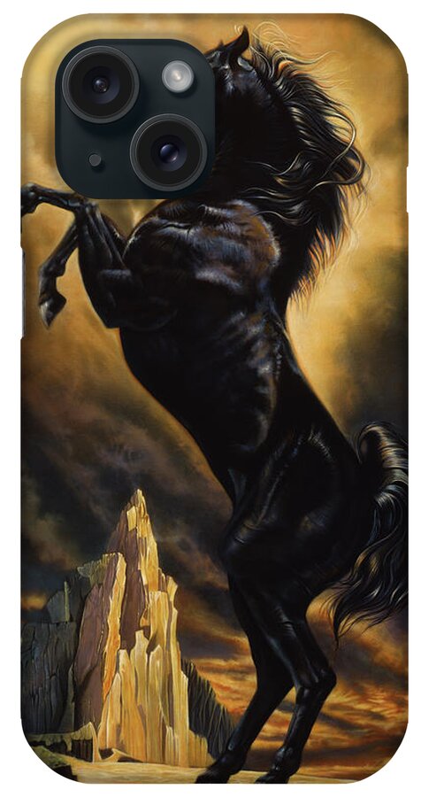 Black Stallion iPhone Case featuring the painting Black Stallion by John Rowe