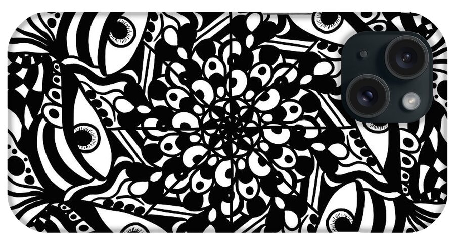 Mandala iPhone Case featuring the drawing Black Zendoodle Mandala by Patricia Piotrak