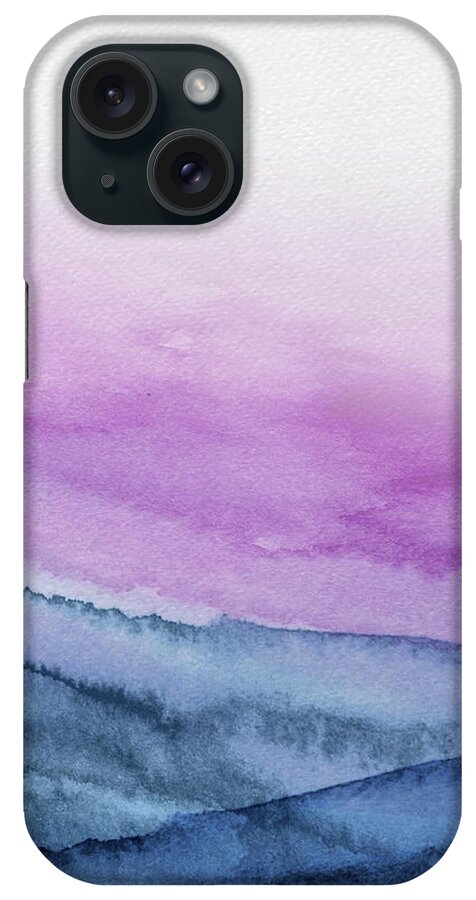 Landscape iPhone Case featuring the painting Blue and Purple Mountains by Naxart Studio