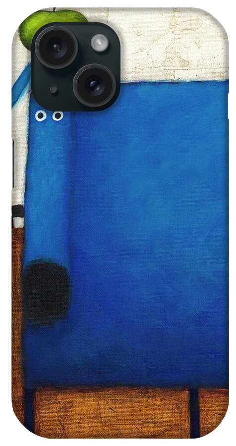 Blue Dog With Apple iPhone Case featuring the painting Blue Dog With Apple by Daniel Patrick Kessler