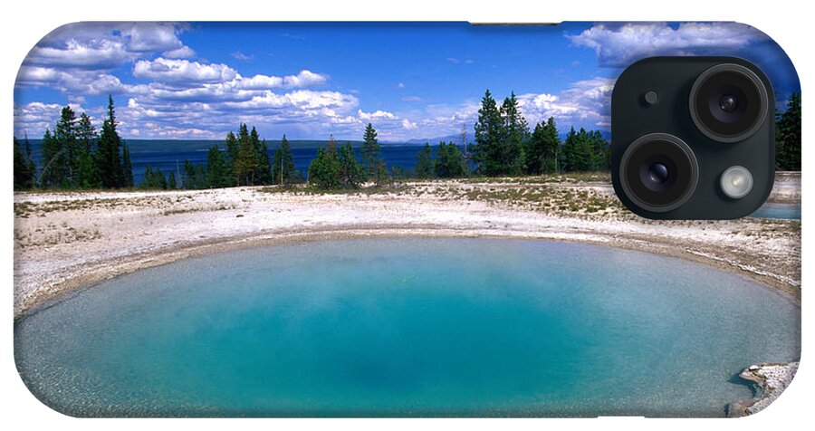 West Thumb Geyser Basin iPhone Case featuring the photograph Blue Funnel Spring At West Thumb Geyser by John Elk Iii