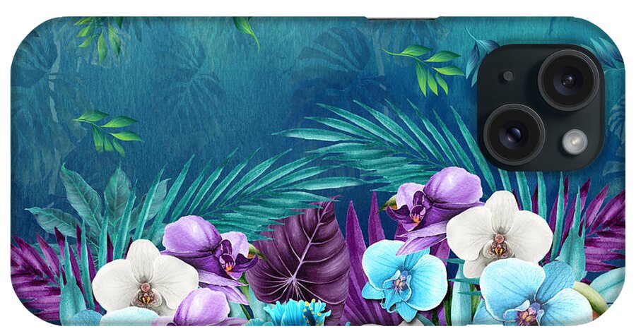 Hawaii iPhone Case featuring the digital art Blue Hawaii Flower Gathering by J Marielle