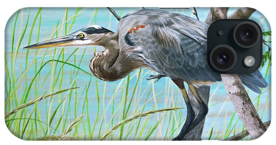 Blue Heron iPhone Case featuring the painting Blue Heron in the Bush by Jimmie Bartlett