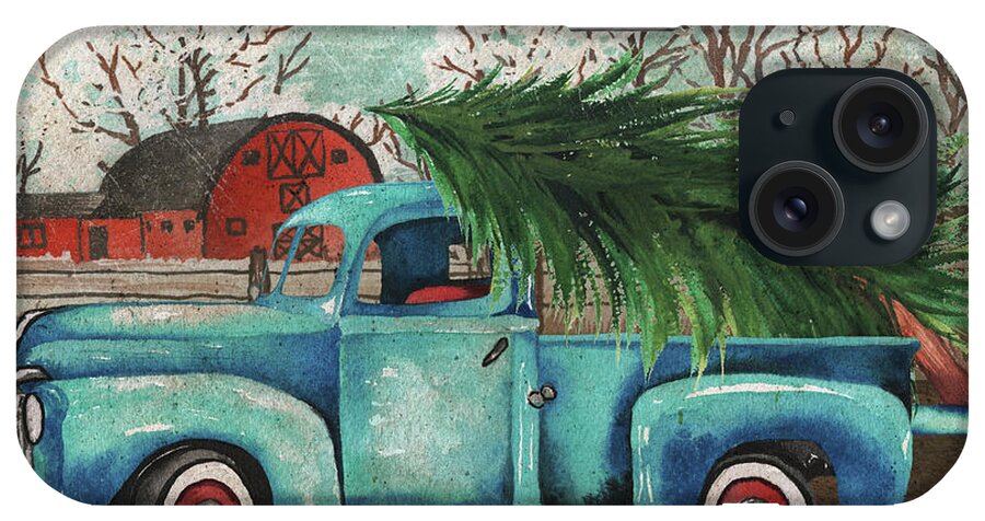 Blue iPhone Case featuring the mixed media Blue Truck And Tree I by Elizabeth Medley