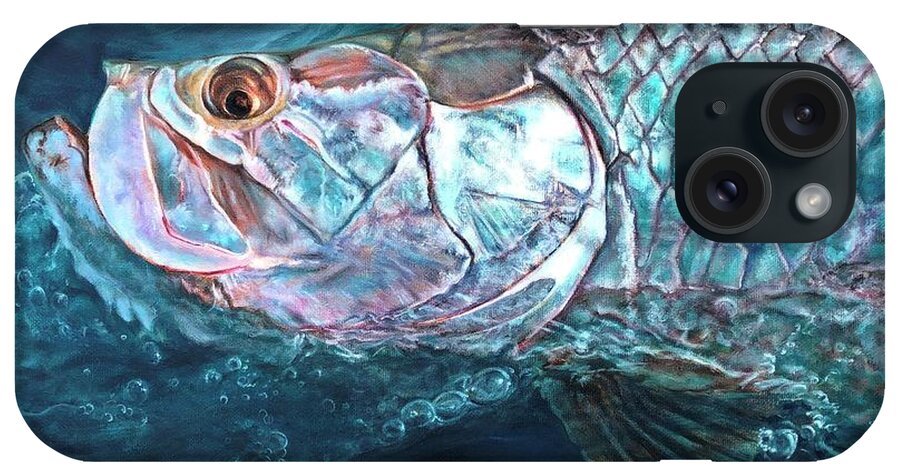 Silver iPhone Case featuring the painting Blue Water Tarpon by Pam Talley