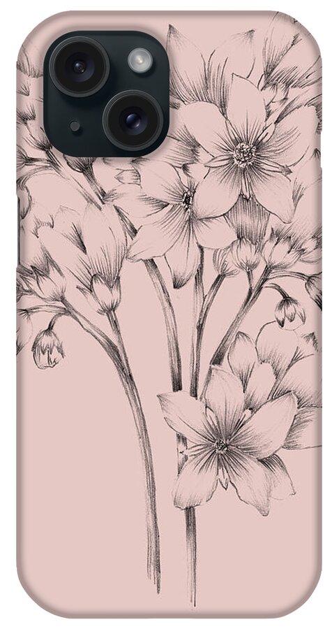 Flower iPhone Case featuring the mixed media Blush Pink Flower Drawing by Naxart Studio