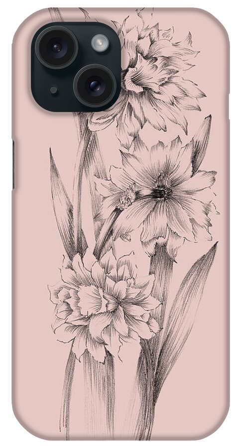 Flower iPhone Case featuring the mixed media Blush Pink Flower Sketch 3 by Naxart Studio