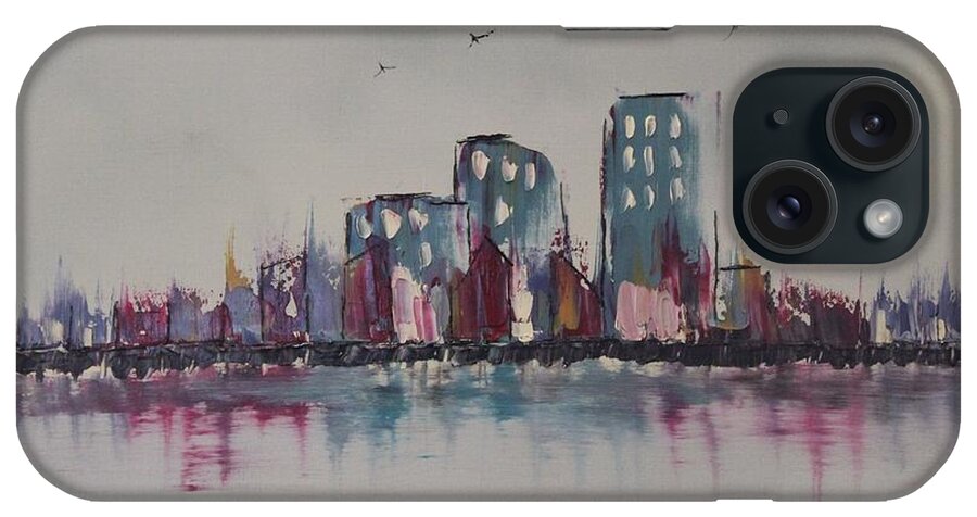 Stylized Impressionism iPhone Case featuring the painting Blustered City by Berlynn