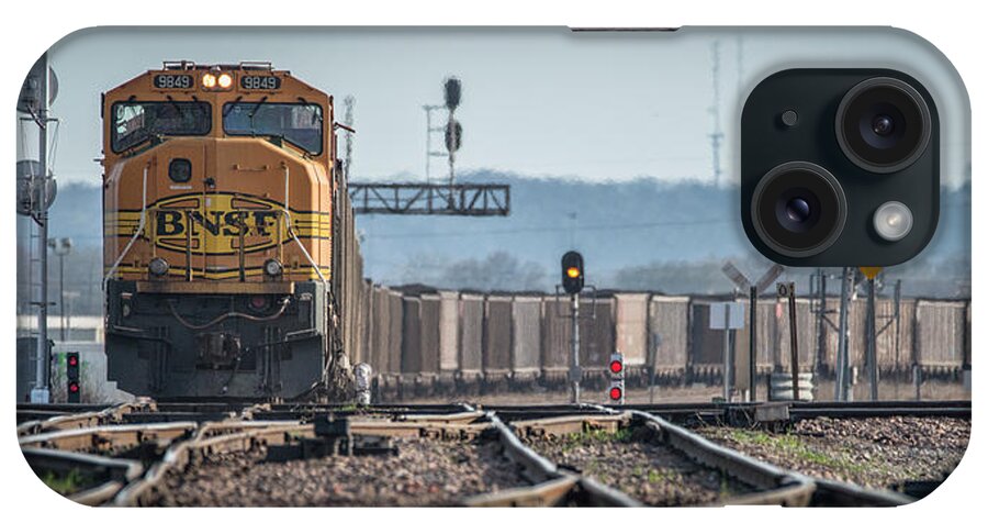 Railroad iPhone Case featuring the photograph BNSF DPU 9849 brings up the rear by Jim Pearson