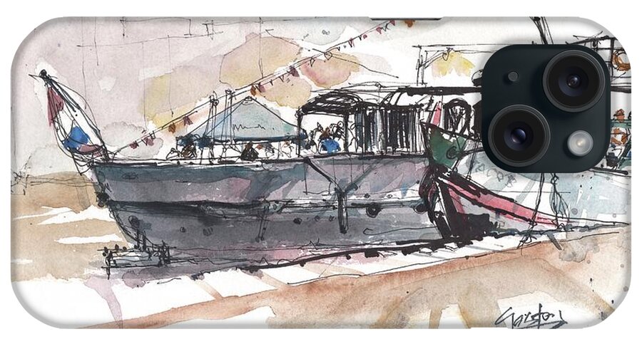 Docks iPhone Case featuring the painting Boat Docked in Amsterdam by Gaston McKenzie