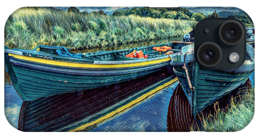 Boats iPhone Case featuring the photograph Boats in the Country in the Style of Van Gogh by Debra and Dave Vanderlaan