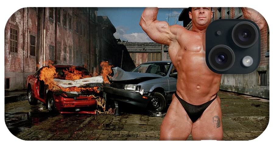 Human Arm iPhone Case featuring the photograph Bodybuilder Flexing, Car Collision In by Matthias Clamer