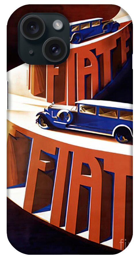 Vintage iPhone Case featuring the mixed media Bold 1920s Advertisement For Fiat On Elevated Roadway by Retrographs