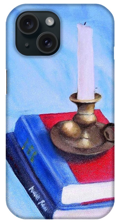 Candle iPhone Case featuring the painting Books and Candle by Laurie Morgan