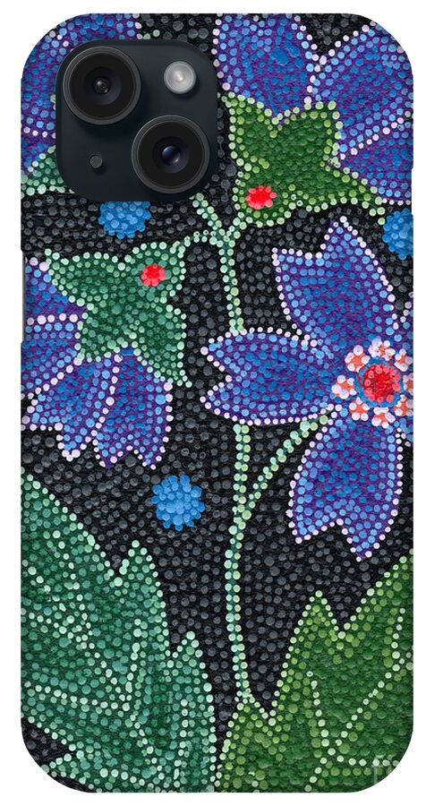 Native American iPhone Case featuring the painting Native American Floral Beadwork, Blue by Chholing Taha