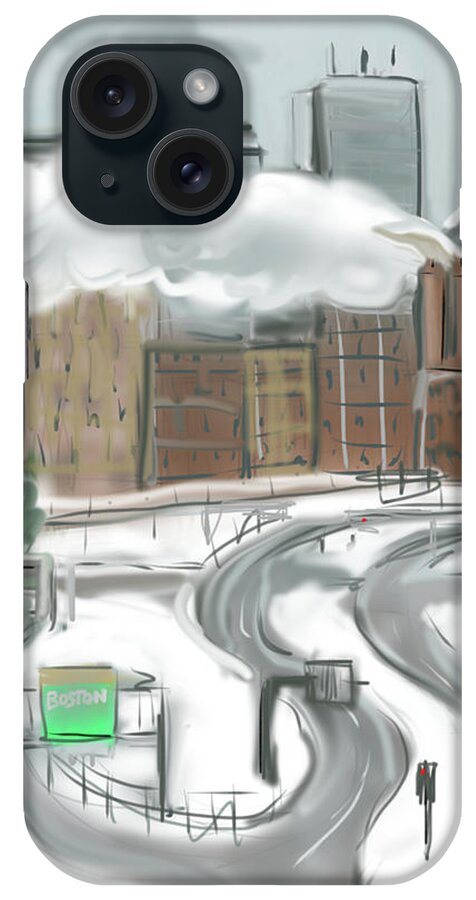 Boston iPhone Case featuring the painting Boston After The Blizzard by Jean Pacheco Ravinski