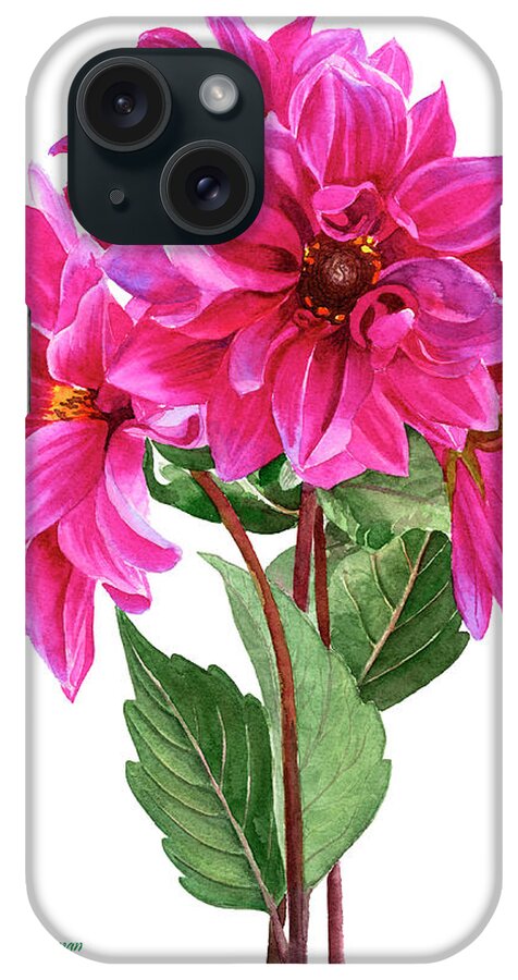 Dahlias iPhone Case featuring the painting Bouquet of Rose Violet Dahlias by Sharon Freeman